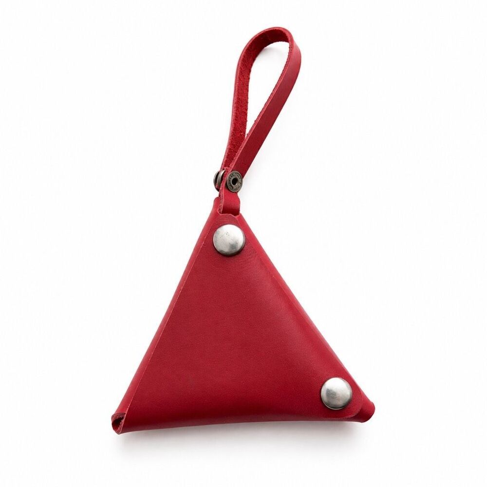 Handmade Thai Leather Triangle Coin Purse Earbud Case Bag Charm Red Wristlet